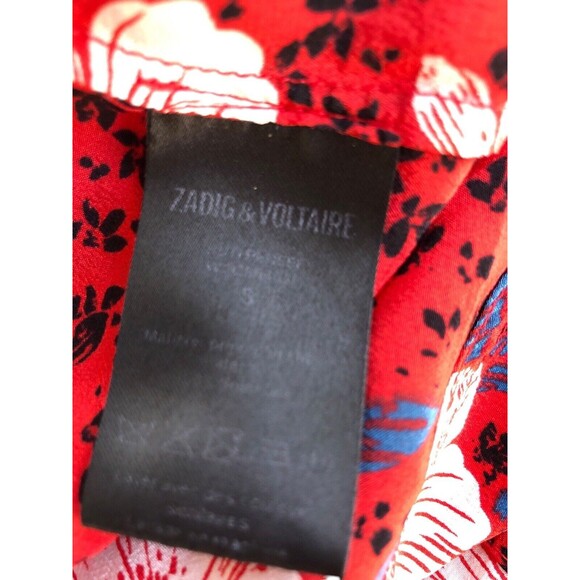 Zadig & Voltaire Women's Ruti Pensee Long Sleeve Floral Silk Red Mini Dress Sz S - Picture 9 of 9